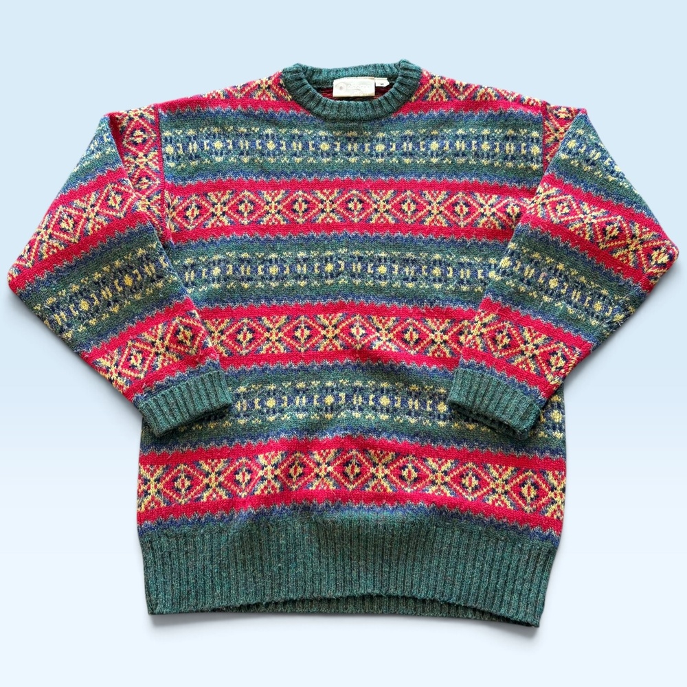 Pitlochry Sweater Mens Medium Multicolor Shetland Wool Fair Isle Knit Pullover